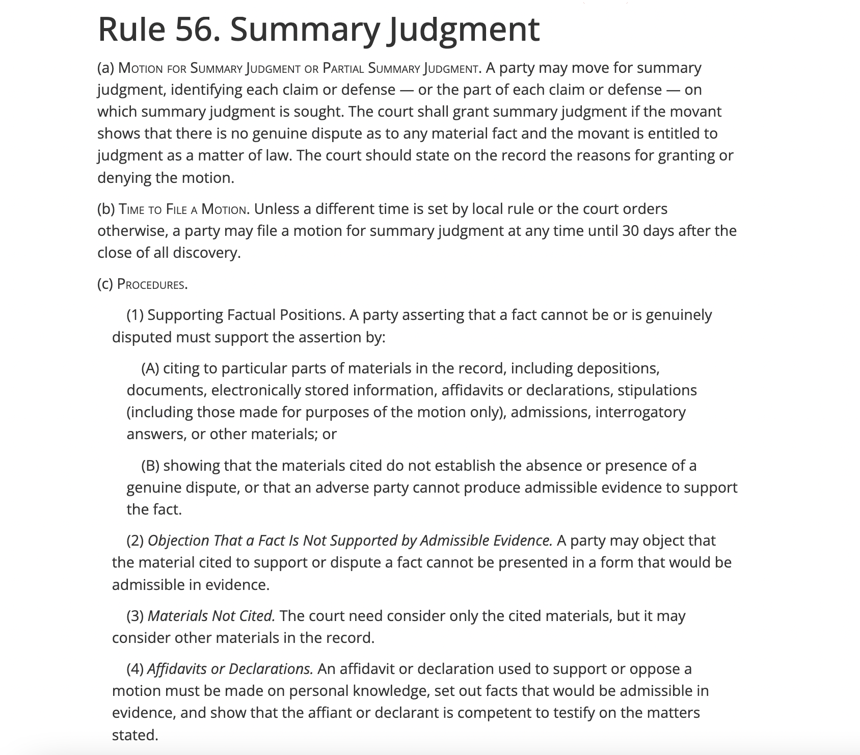 Explained What is Rule 56. Summary Judgment ?