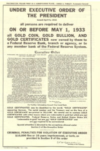 Executive Order   May 1 1933   No Keeping Gold Scam