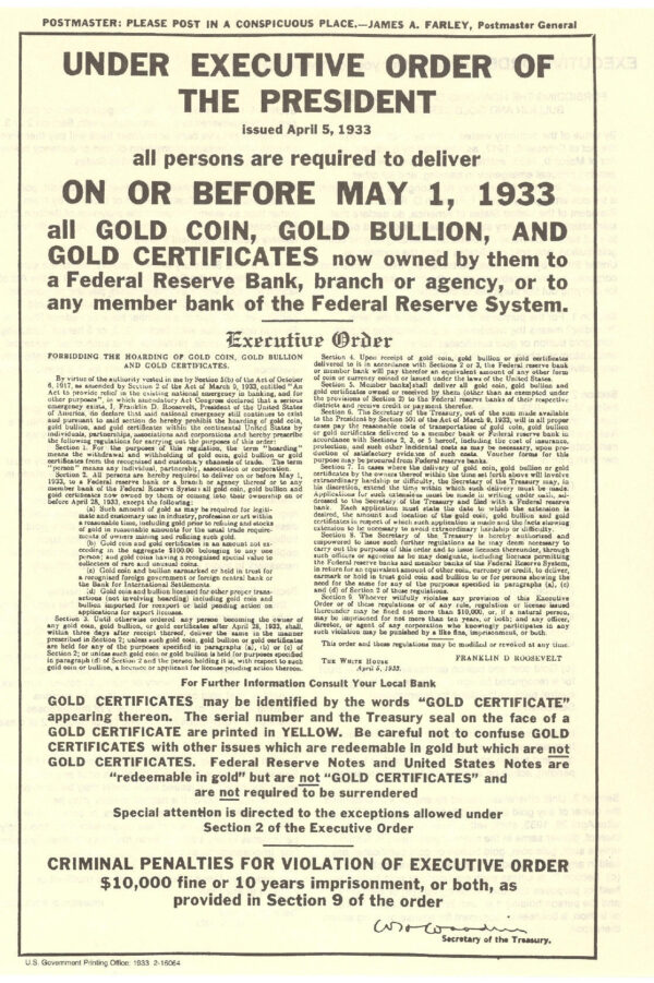 Executive Order   May 1 1933   No Keeping Gold Scam