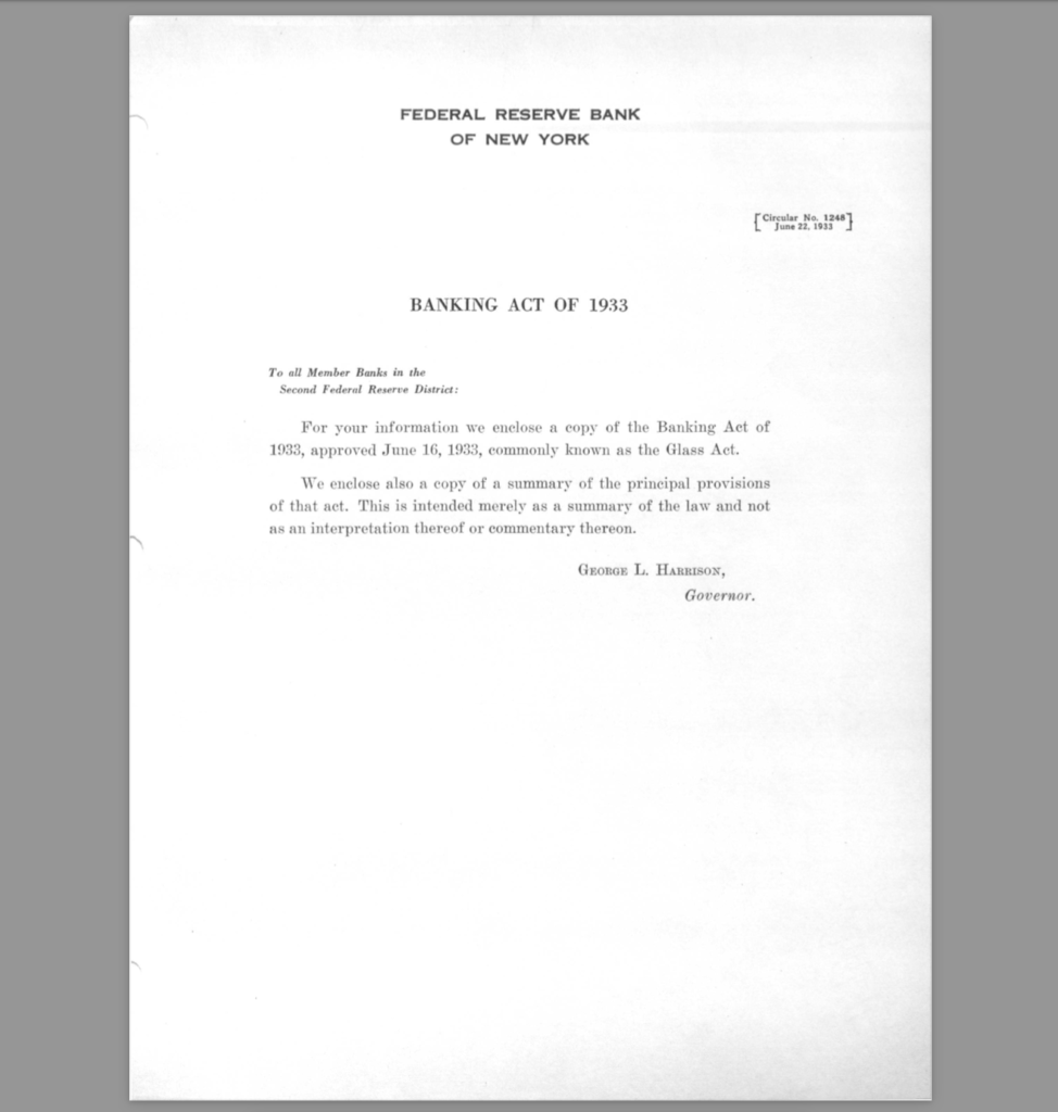 FULL TEXT THE BANKING ACT of 1933 aka The Glass Steagall Act