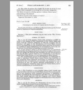 THE WAR POWER ACT of November 9 1973   War Powers Resolution   Public Law 93 148