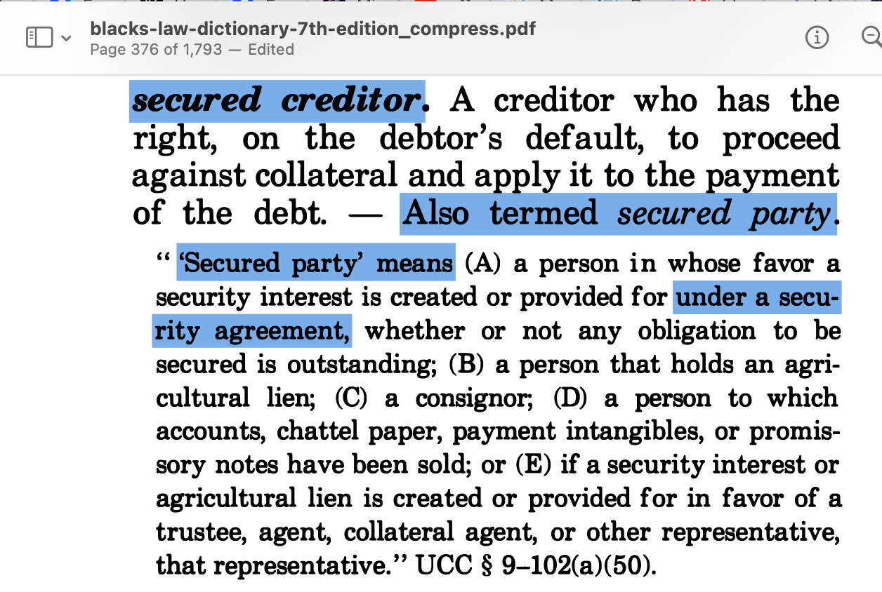 Secured party claim and control of birth certificate estate