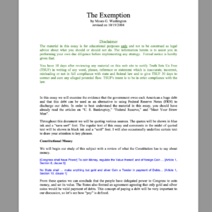 The Exemption by Moses G. Washington revised on 10:19:2004