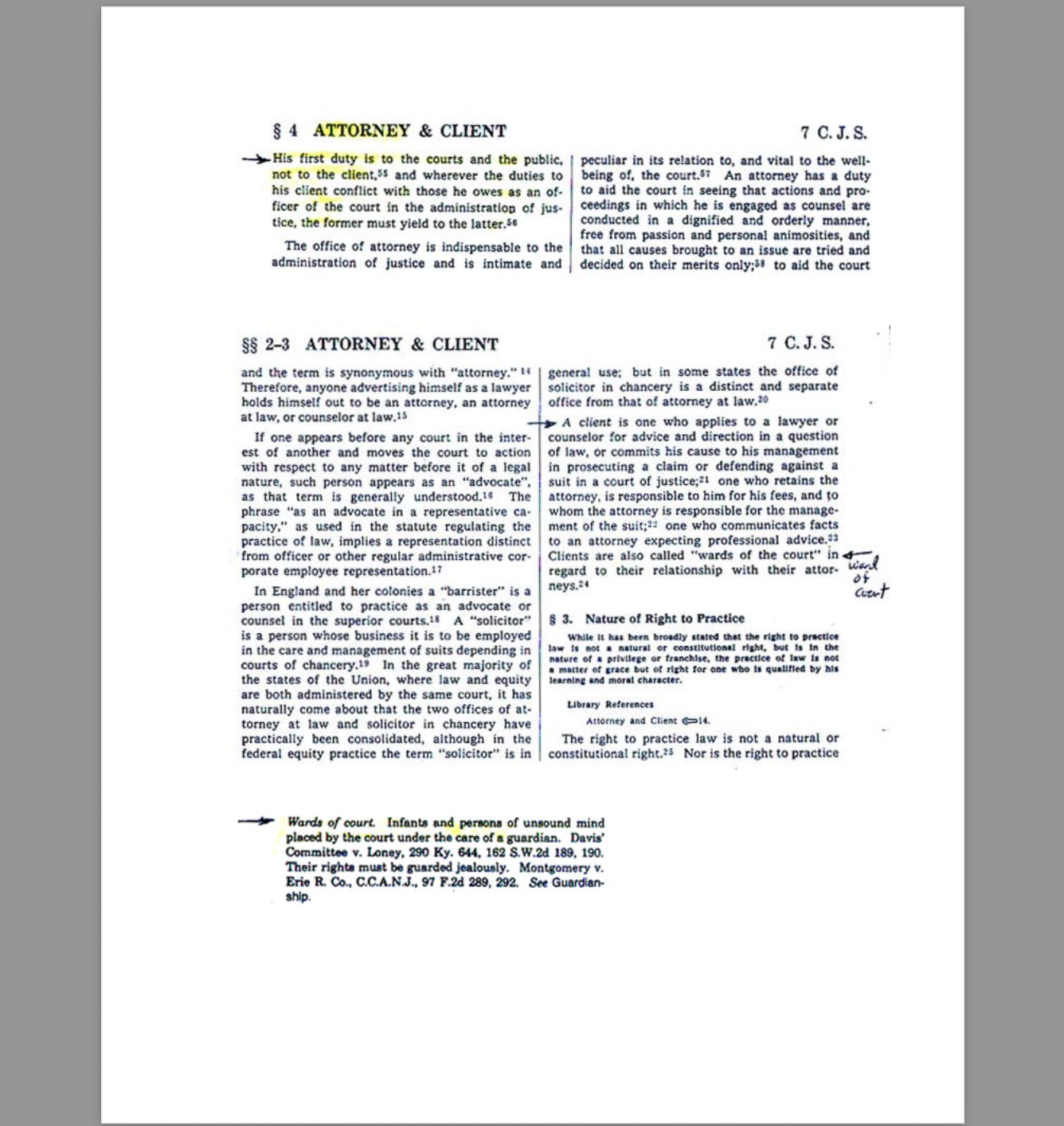 ATTORNEY & CLIENT Corpus Juris Secundum (C.J.S.) VOLUME 7 SECTION 4