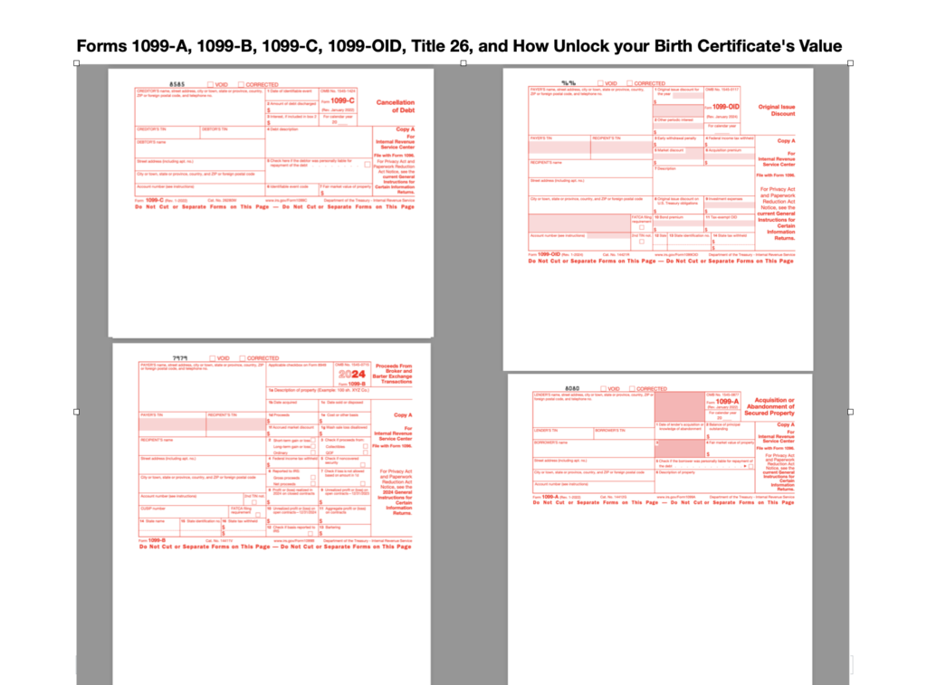 Forms 1099-A, 1099-B, 1099-C, 1099-OID, Title 26, and How Unlock your Birth Certificate's Value