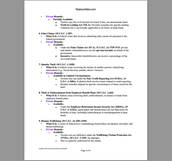 examples of Title 18 criminal statutes with no direct private right of action but corresponding civil remedies available through other statutes