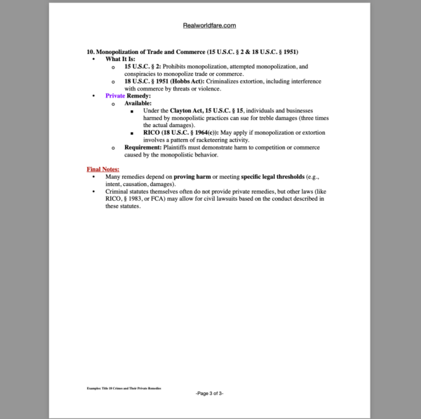 examples of Title 18 criminal statutes with no direct private right of action but corresponding civil remedies available through other statutes