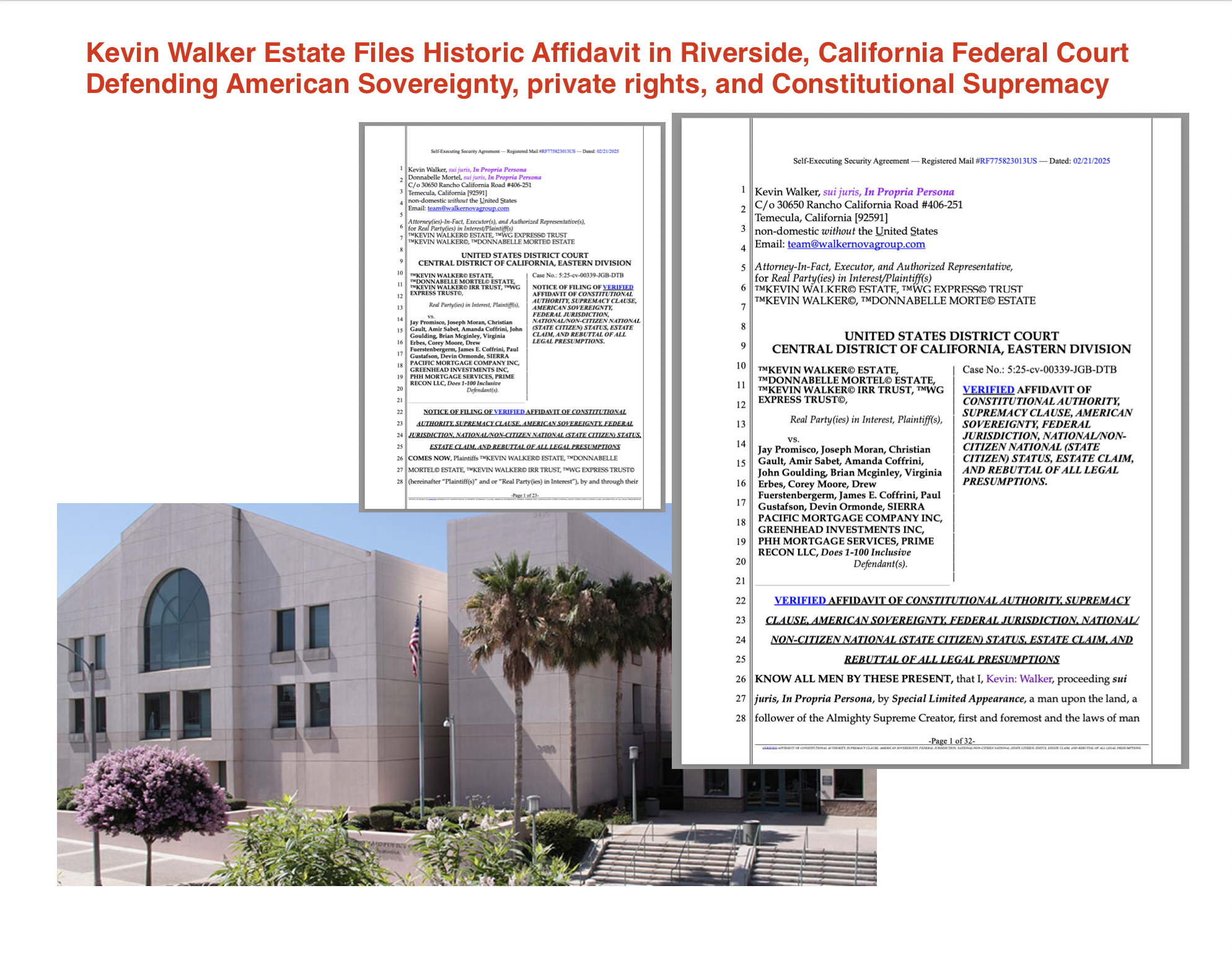 Kevin Walker Estate Files Historic Affidavit in Federal Court Defending American Sovereignty, private rights, and Constitutional Supremacy