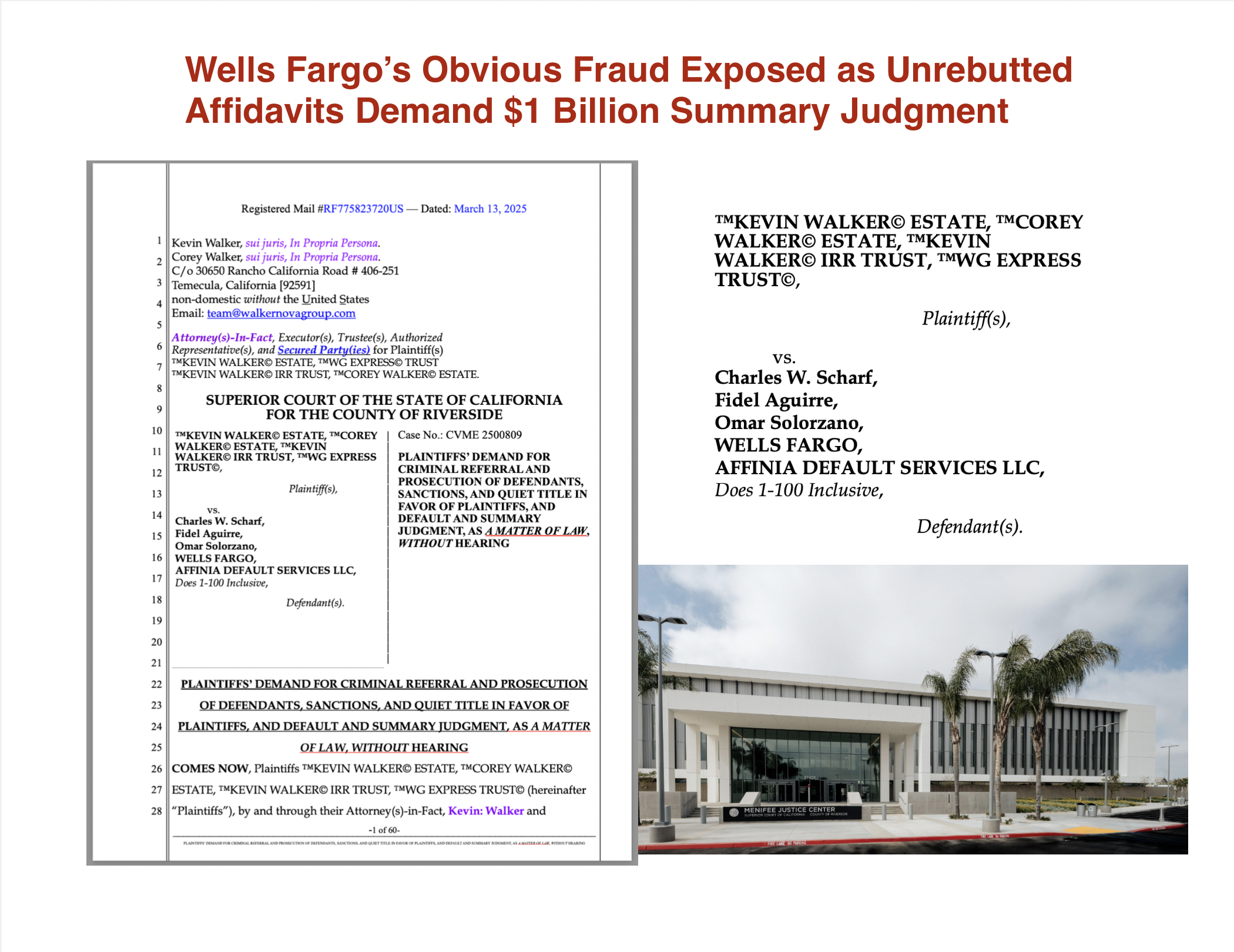 Wells Fargo’s Obvious Fraud Exposed as Unrebutted Affidavits Demand $1 Billion Summary Judgment