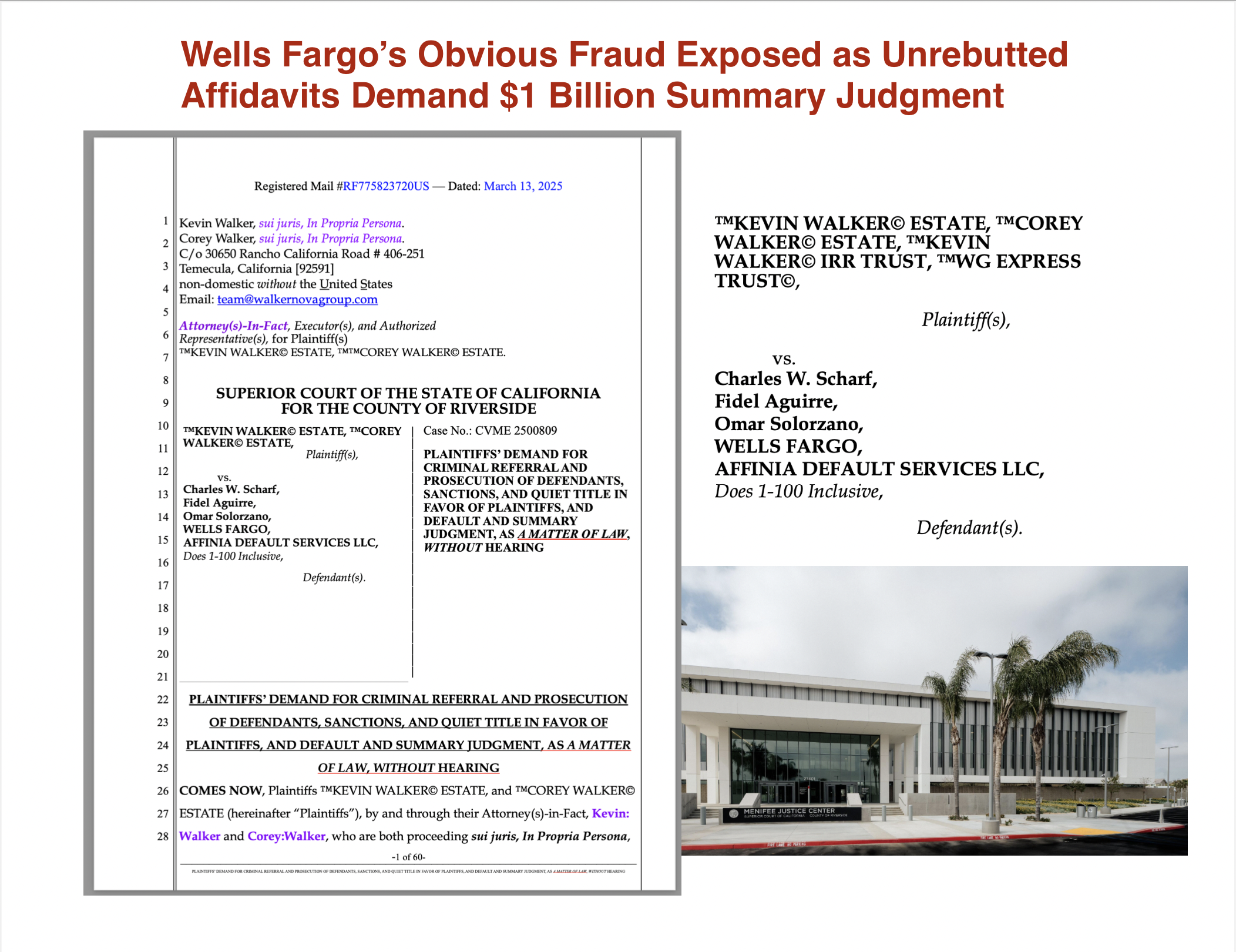 Wells Fargo’s Obvious Fraud Exposed as Unrebutted Affidavits Demand $1 Billion Summary Judgment