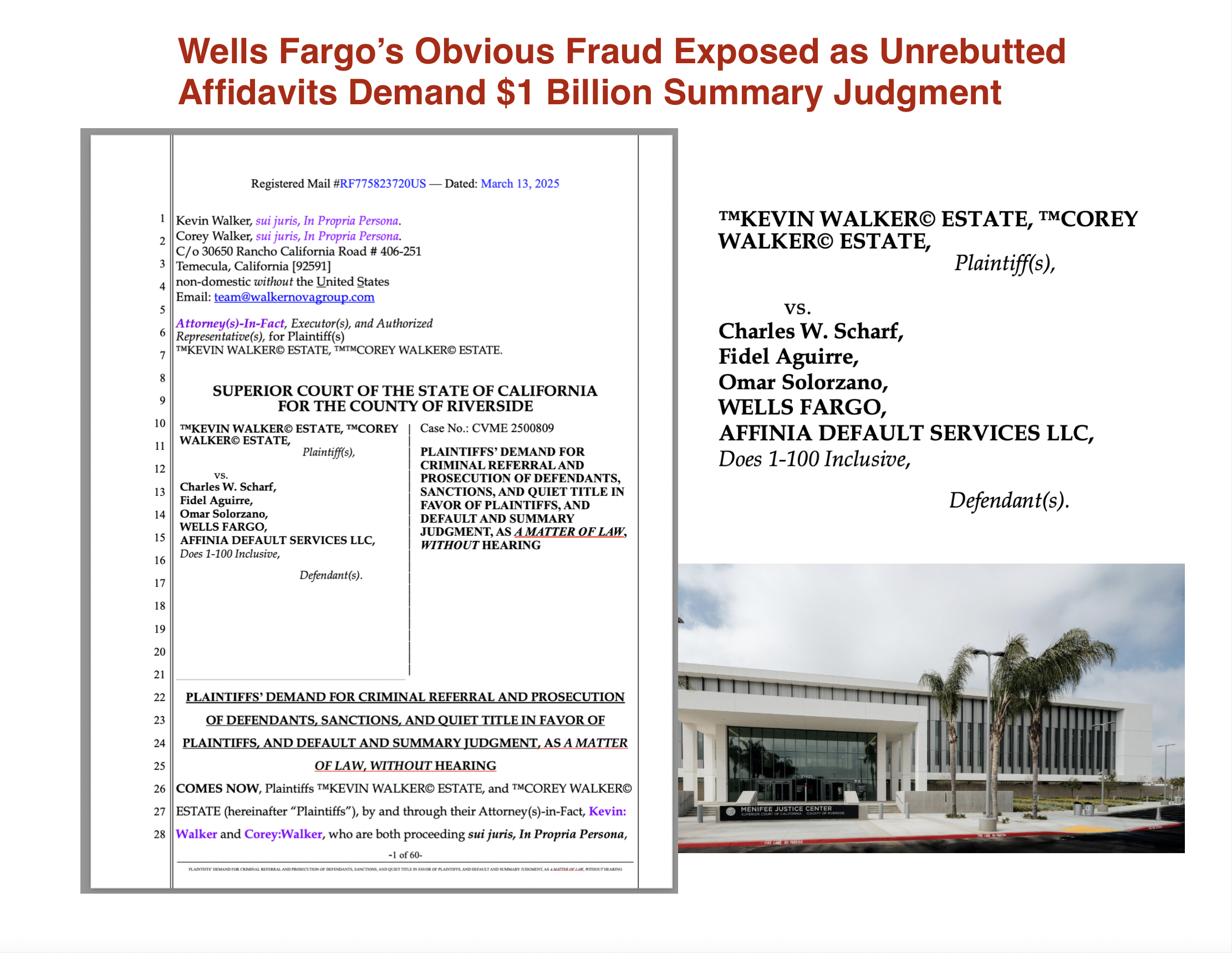 Wells Fargo’s Obvious Fraud Exposed as Unrebutted Affidavits Demand $1 Billion Summary Judgment