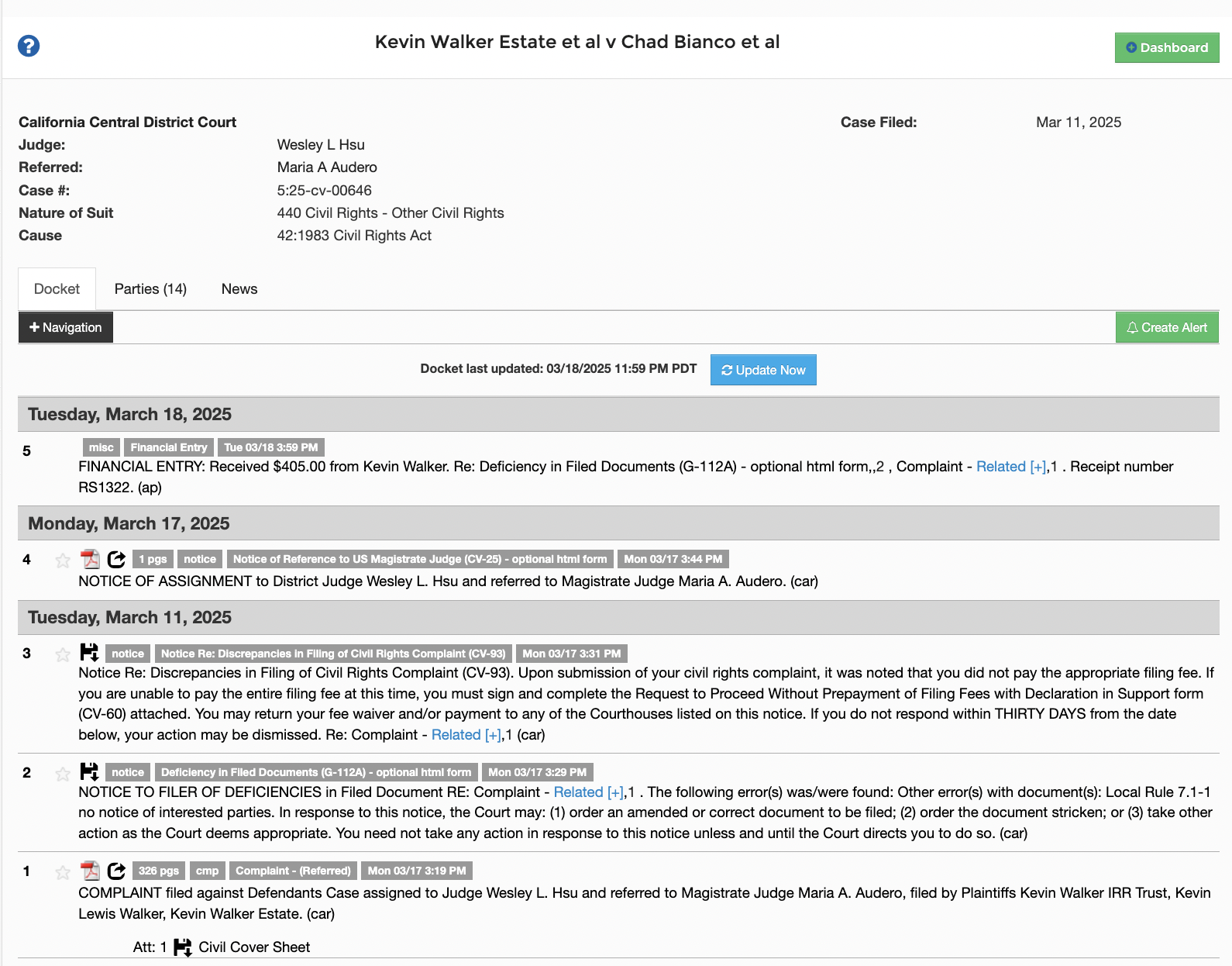 Federal One Trillion Dollar 'Right to Travel' and RICO Lawsuit Filed Against Riverside County Sheriff Chad Bianco, Gregory Eastwood, Robert Bowman, William Pratt, and Others