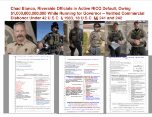 Chad Bianco, Riverside Officials in Active RICO Default, Owing $1,000,000,000 While Running for Governor – Verified Commercial Dishonor Under 42 U.S.C. § 1983, 18 U.S.C. §§ 241 and 242