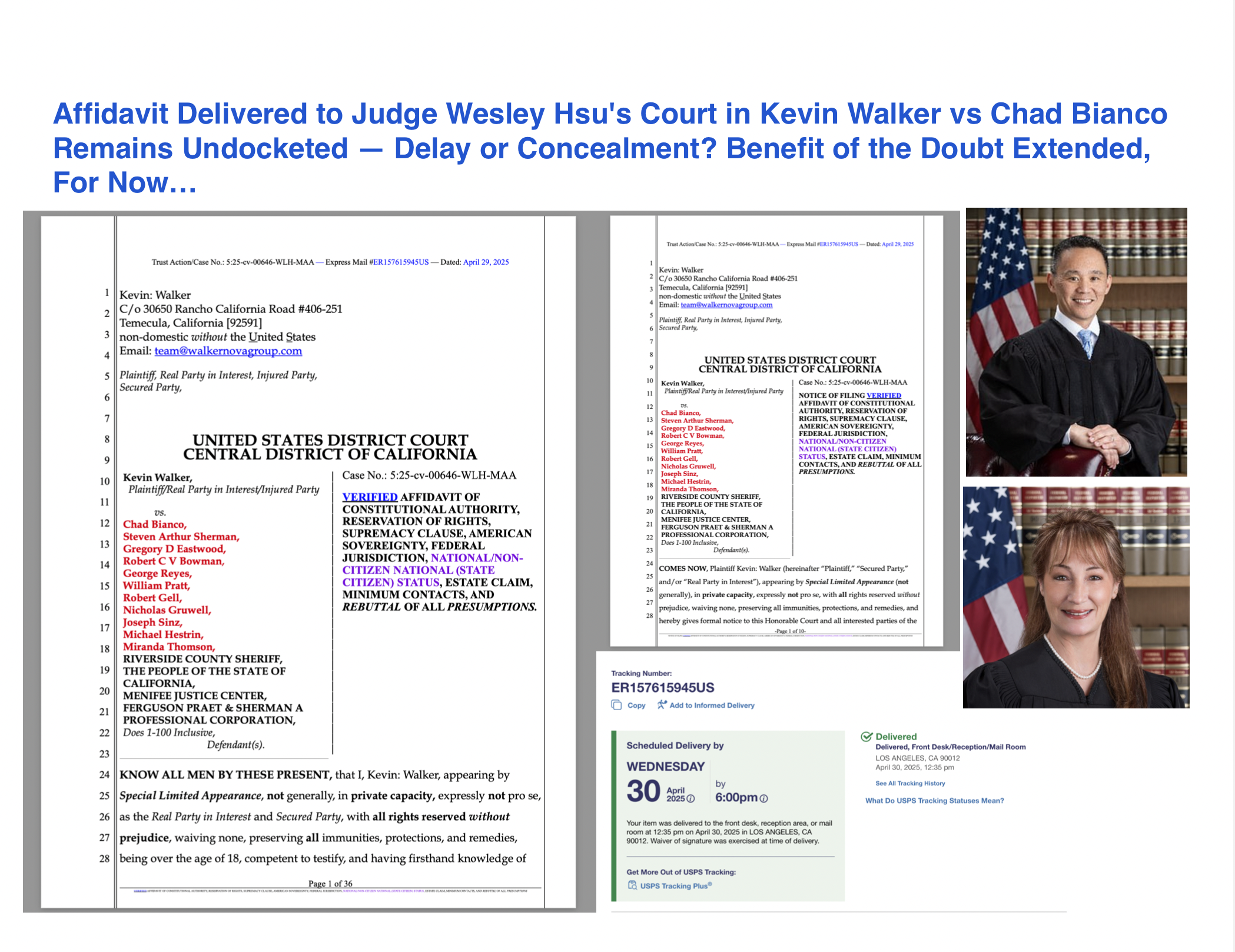 Affidavit Delivered to Judge Wesley Hsu's Court in Kevin Walker vs Chad Bianco Remains Undocketed — Delay or Concealment? Benefit of the Doubt Extended, For Now
