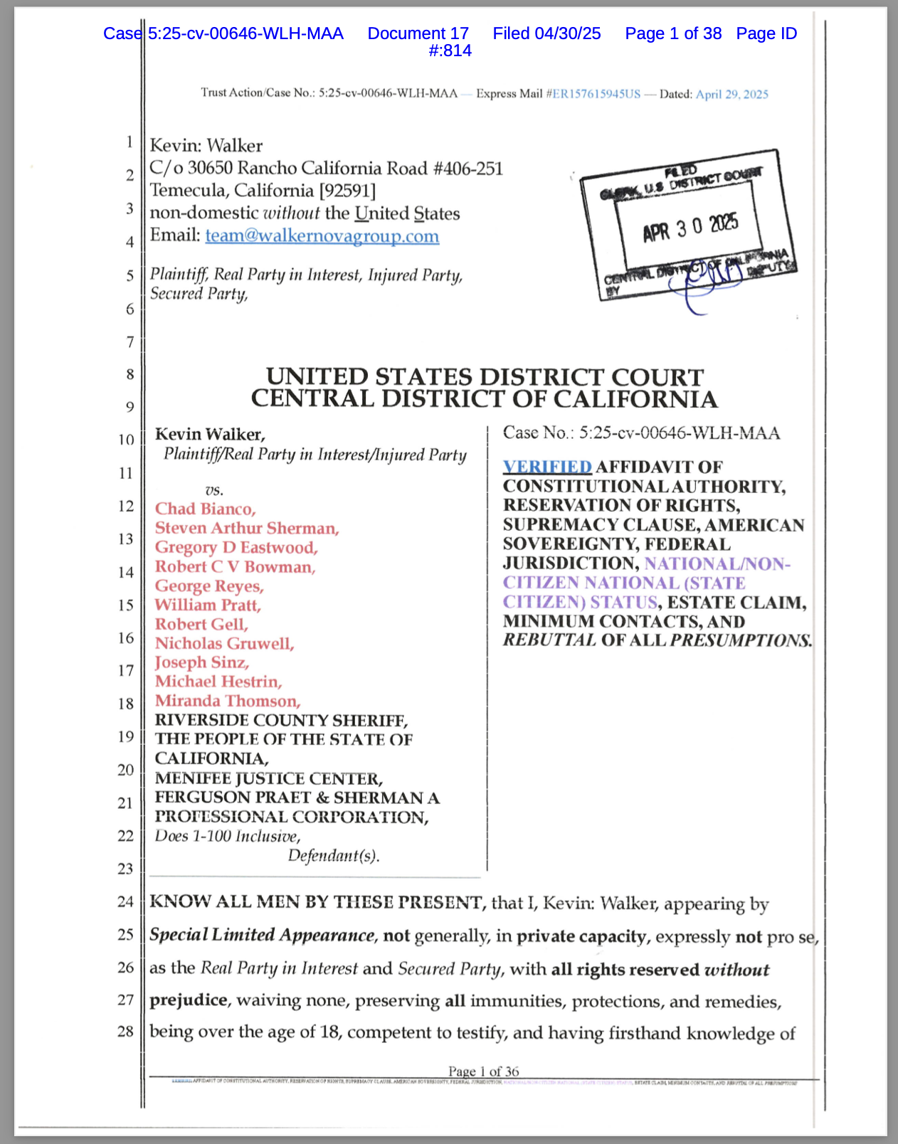 Judicial Integrity in Action: Judge Wesley Hsu and Magistrate Maria Audero Honorably Uphold Due Process in Kevin: Walker vs Chad Bianco RICO and 42 U.S.C. 1983 Case