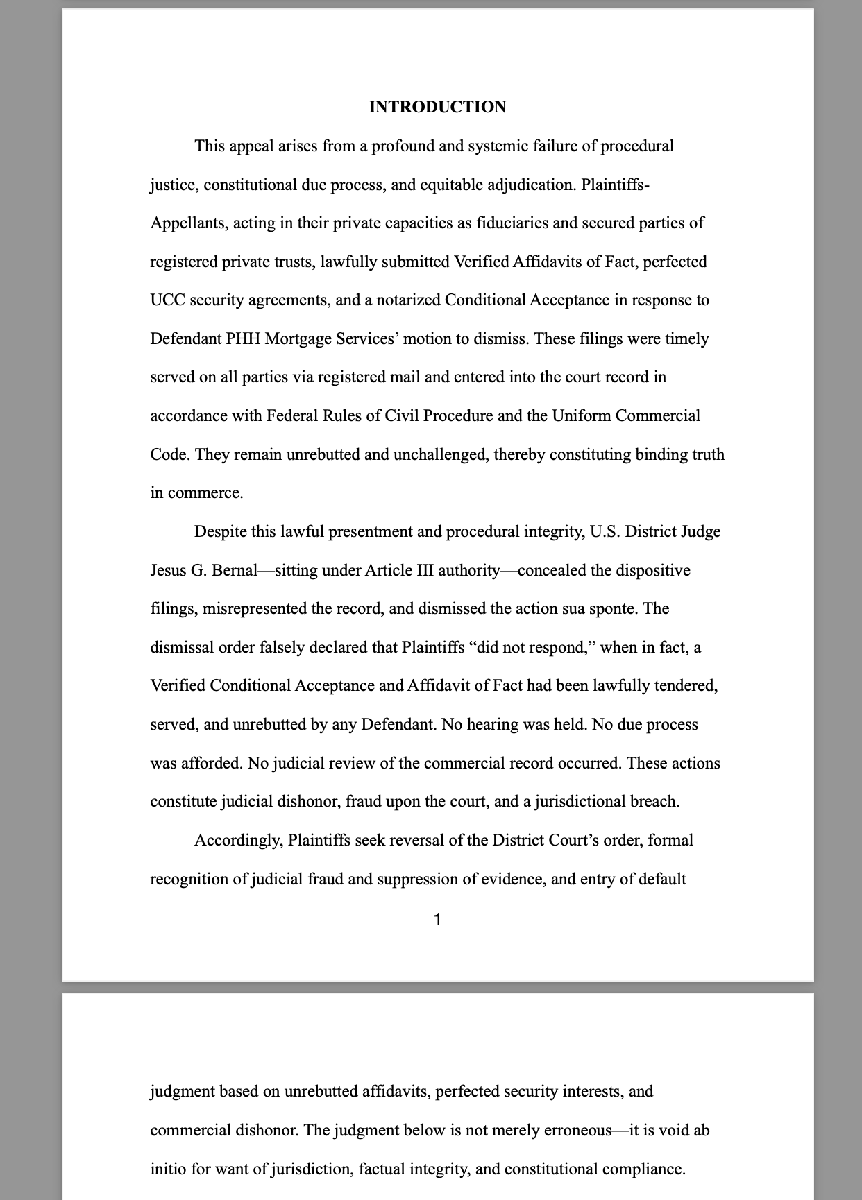 Opening Brief to the Ninth Circuit Appeals Court Exposes Judicial Misconduct, Ultra Vires, Factual Misrepresentation and Concealment by Jesus G. Bernal, and Record Suppression and Due Process Denial in Walker Estate v. PHH Mortgage, Sierra Pacific Mortgage