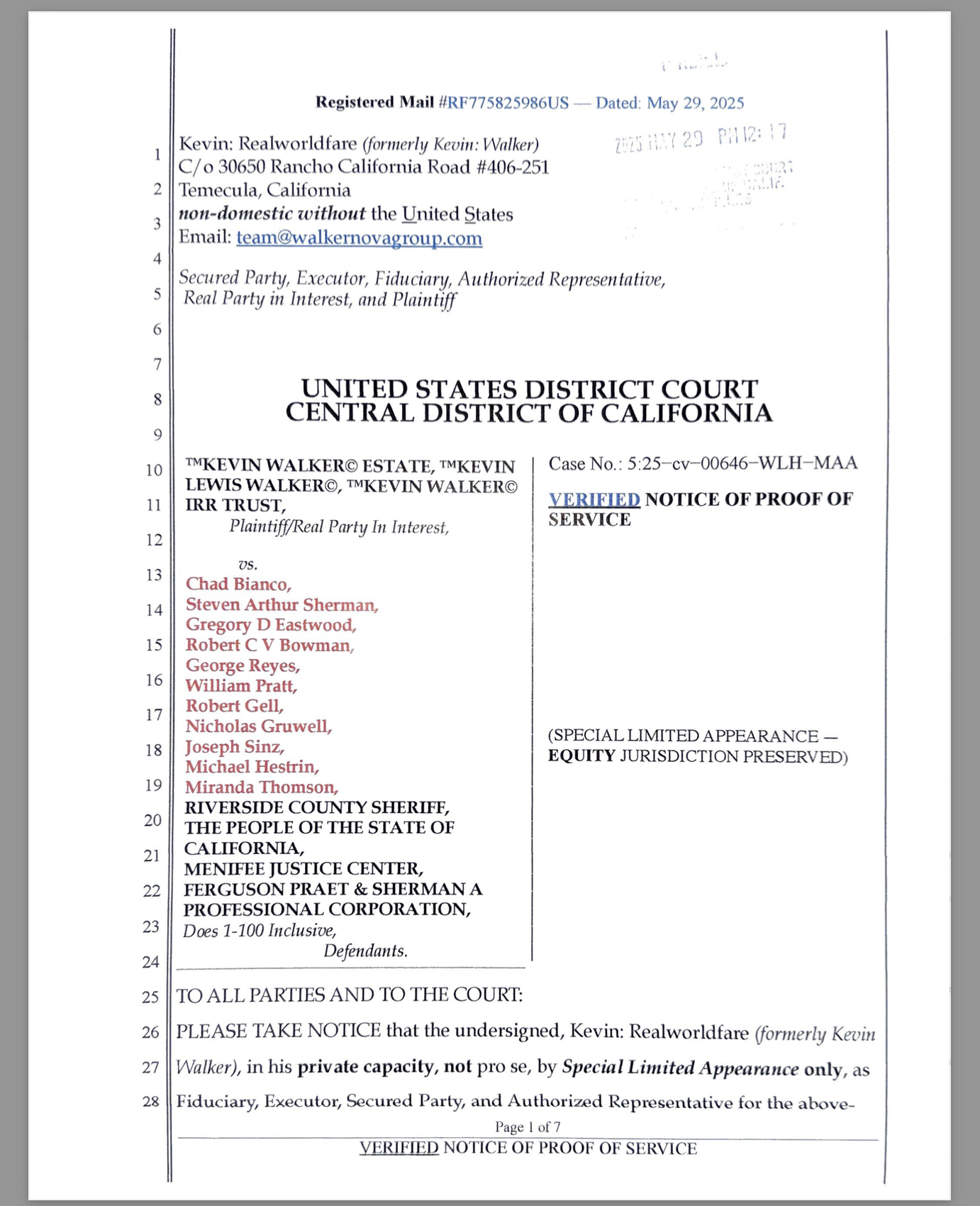 FEDERAL SUMMONS ISSUED AND SERVED: RICO Charges Served on Sheriff Chad Bianco and Deputies in $1 Trillion Lawsuit