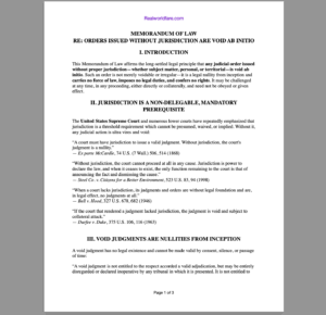 MEMORANDUM OF LAW: ORDERS ISSUED WITHOUT JURISDICTION ARE VOID AB INITIO