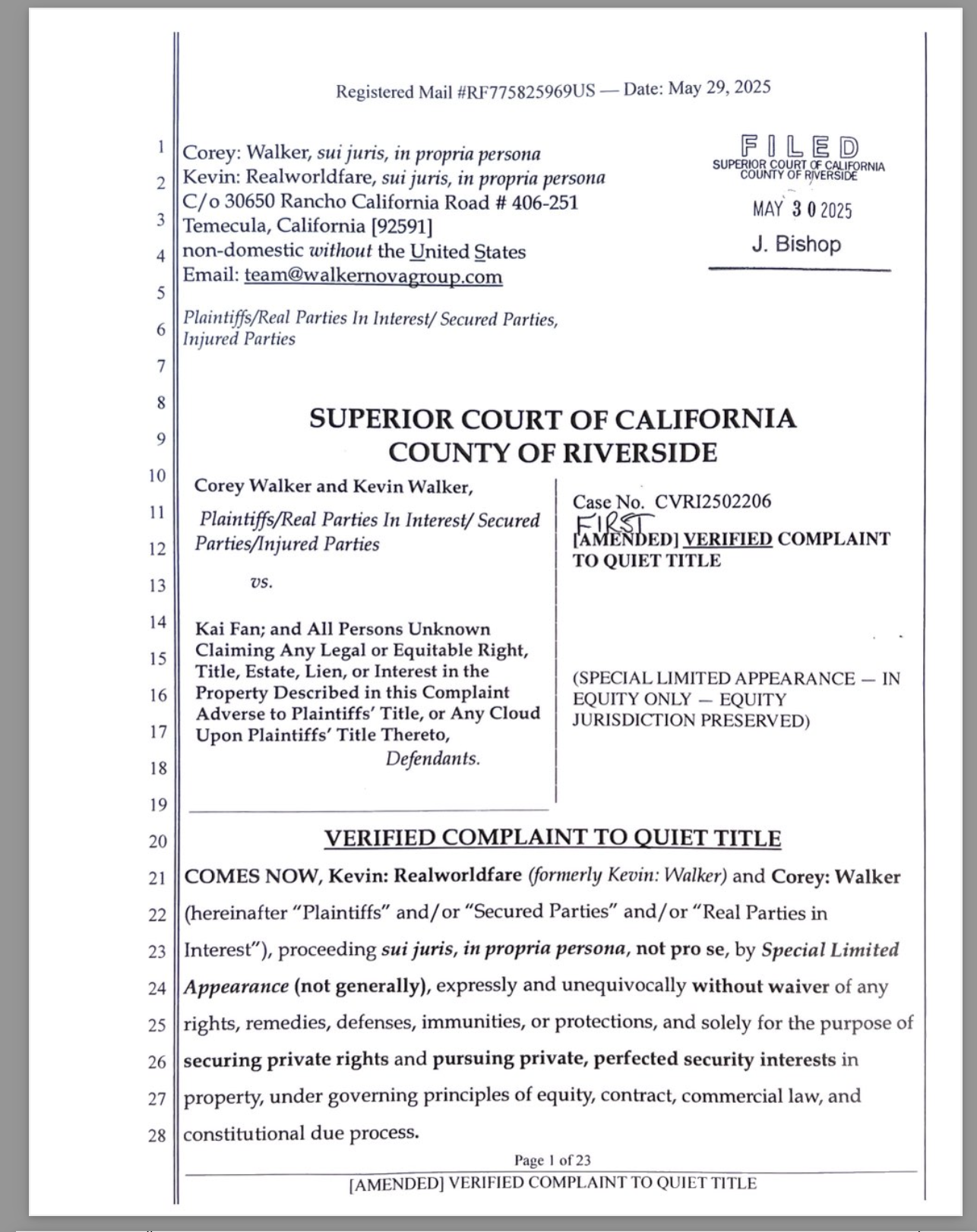 Riverside County Commissioner Tamara Wagner Sued Under 42 U.S.C. § 1983 for Railroading Plaintiffs Under Color of Law Without Jurisdiction