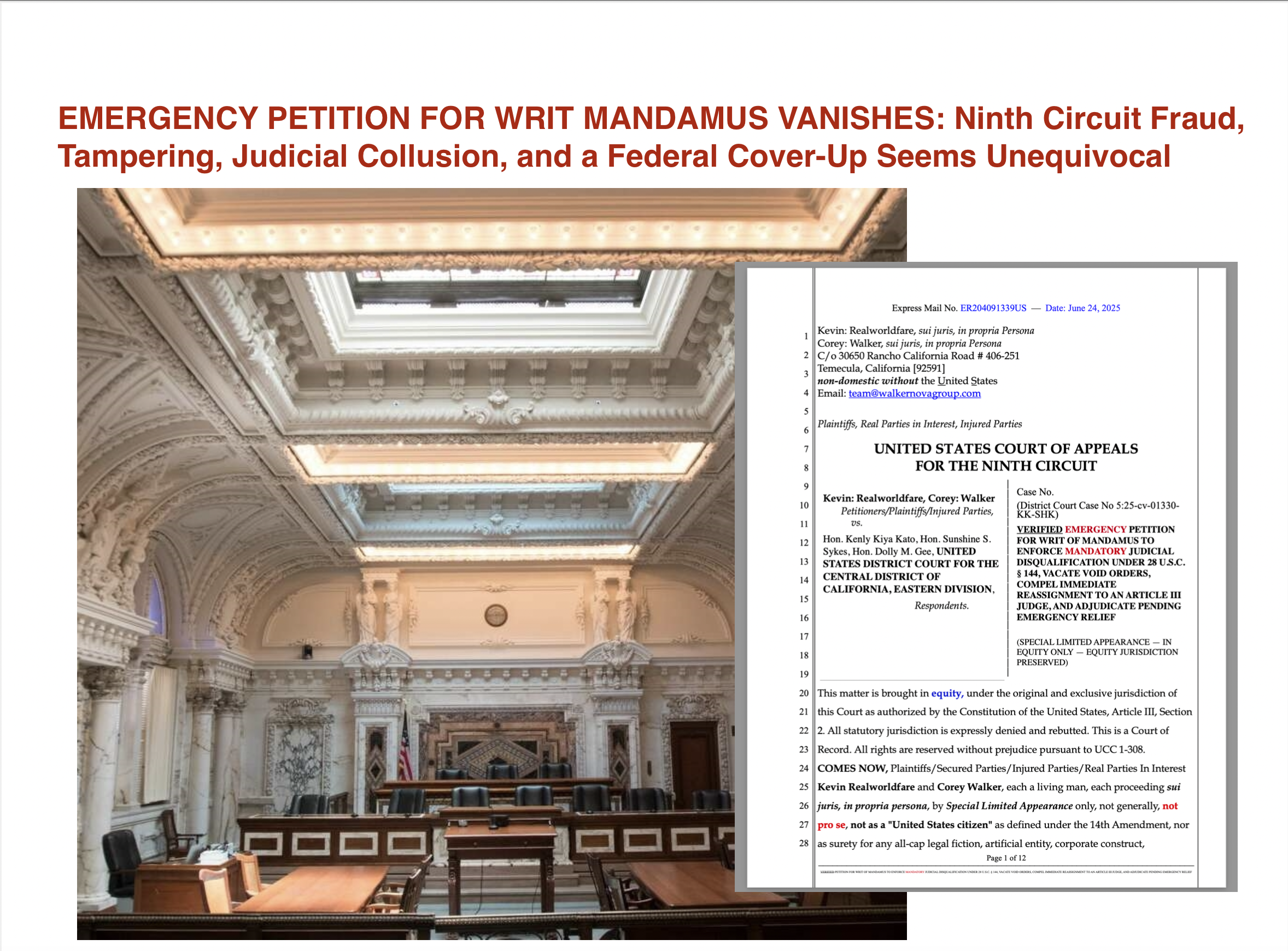 EMERGENCY PETITION FOR WRIT MANDAMUS VANISHES: Ninth Circuit Fraud, Tampering, Judicial Collusion, and a Federal Cover-Up Seems Unequivocal