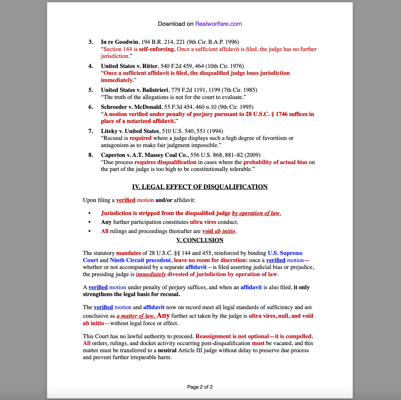 Screen Shot 2025 07 MEMORANDUM OF POINTS AND AUTHORITIES IN SUPPORT OF VERIFIED MOTION FOR MANDATORY JUDICIAL RECUSAL UNDER 28 U.S.C. §§ 144 AND 455 at 1.38.49 PM