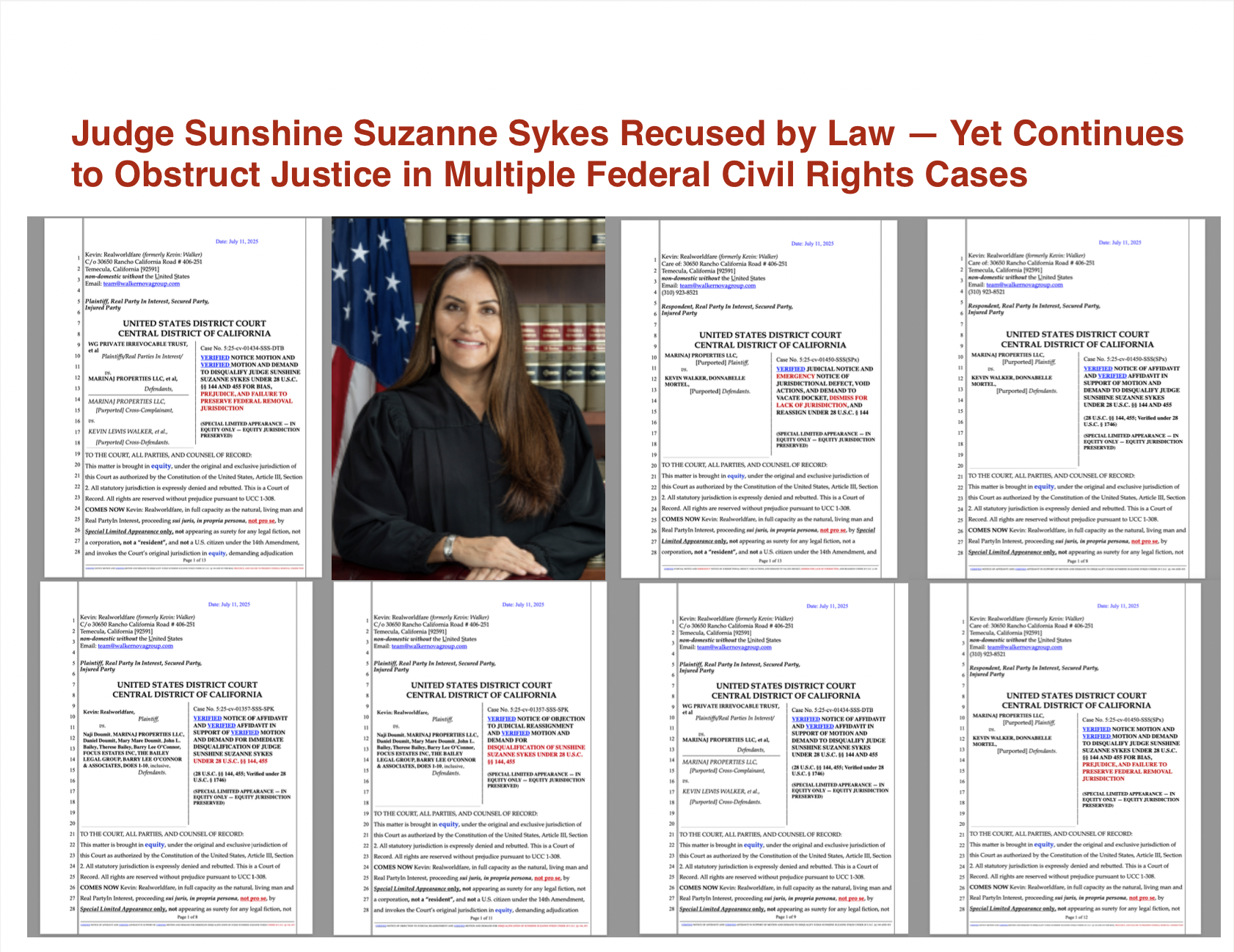 Judge Sunshine Suzanne Sykes Recused by Law — Yet Continues to Obstruct Justice in Multiple Federal Civil Rights Cases