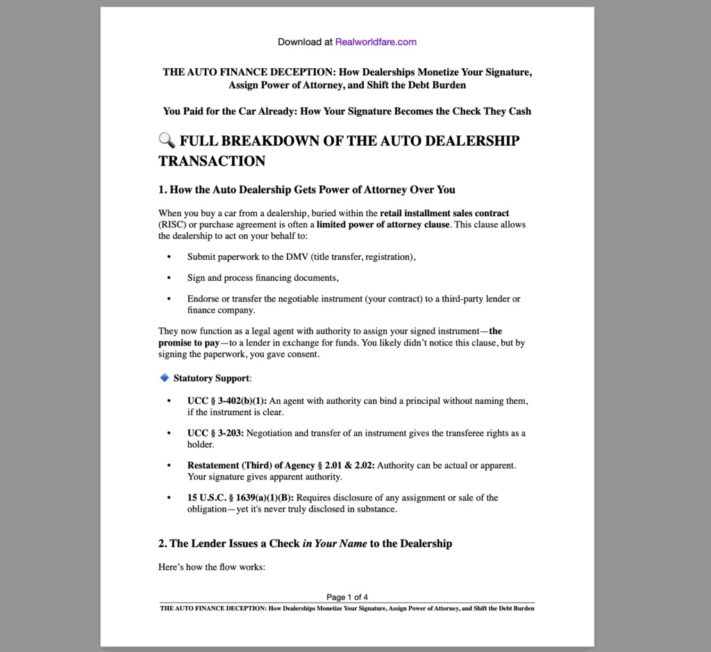 AUTO FINANCE DECEPTION EXPOSED: Full Legal Breakdown of Dealership Power of Attorney, Finance Charges, and Securitization