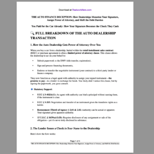 AUTO FINANCE DECEPTION EXPOSED: Full Legal Breakdown of Dealership Power of Attorney, Finance Charges, and Securitization