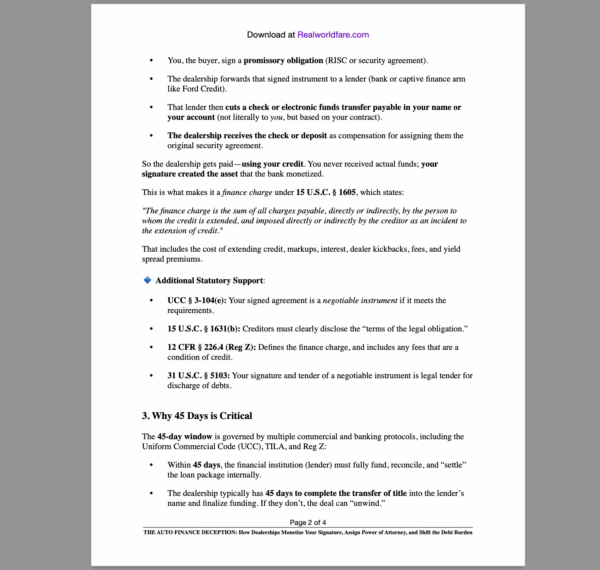 AUTO FINANCE DECEPTION EXPOSED: Full Legal Breakdown of Dealership Power of Attorney, Finance Charges, and Securitization