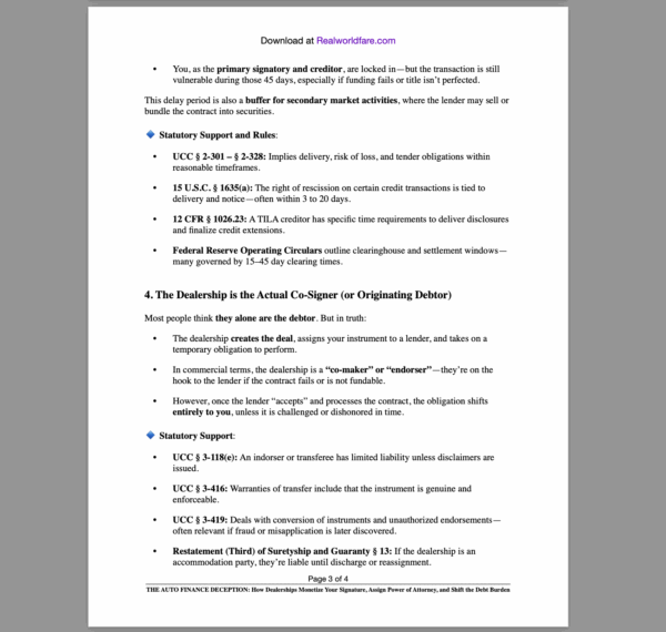 AUTO FINANCE DECEPTION EXPOSED: Full Legal Breakdown of Dealership Power of Attorney, Finance Charges, and Securitization