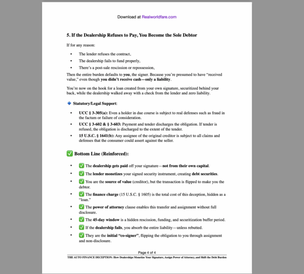 AUTO FINANCE DECEPTION EXPOSED: Full Legal Breakdown of Dealership Power of Attorney, Finance Charges, and Securitization