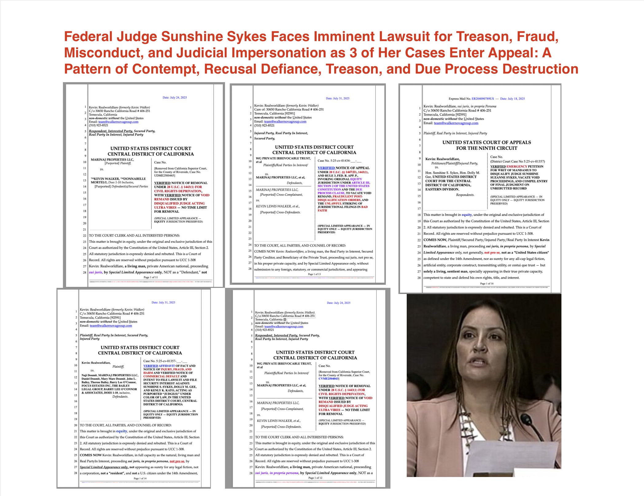 Federal Judge Sunshine Sykes Faces Imminent Lawsuit for Treason, Fraud, Misconduct, and Judicial Impersonation as 3 of Her Cases Enter Appeal: A Pattern of Contempt, Recusal Defiance, Treason, and Due Process Destruction