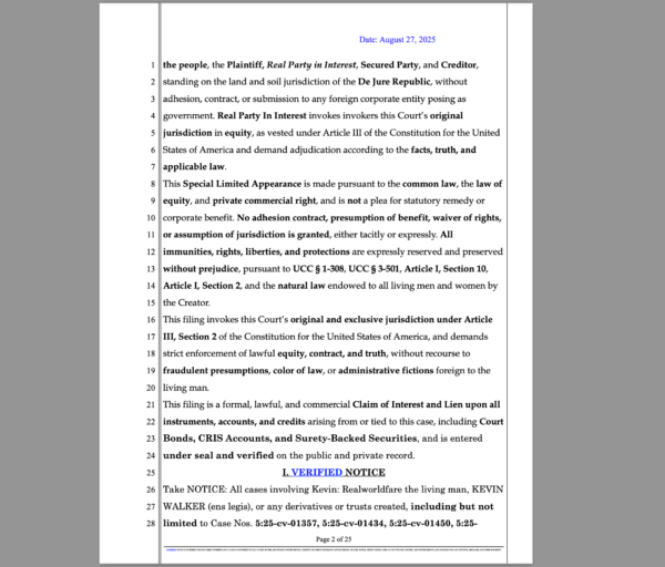 Verified Notice of Perfected Secured Interest – Court Bonds & CRIS Claim Template