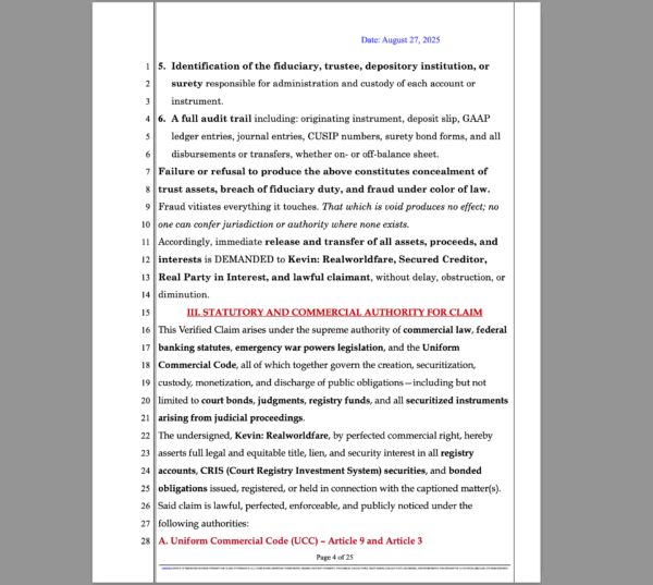 Verified Notice of Perfected Secured Interest – Court Bonds & CRIS Claim Template
