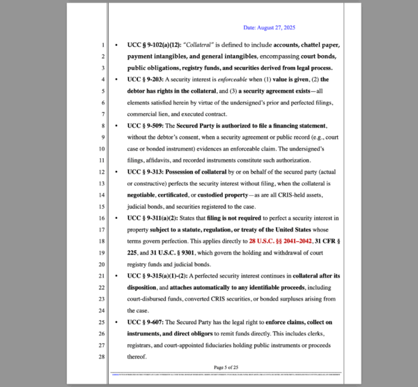Verified Notice of Perfected Secured Interest – Court Bonds & CRIS Claim Template