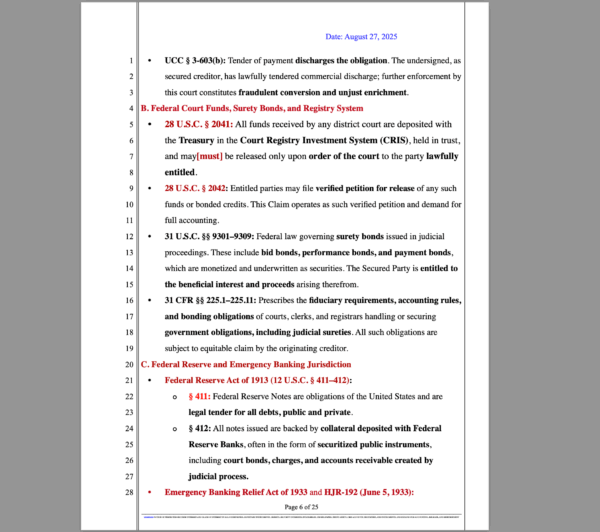 Verified Notice of Perfected Secured Interest – Court Bonds & CRIS Claim Template