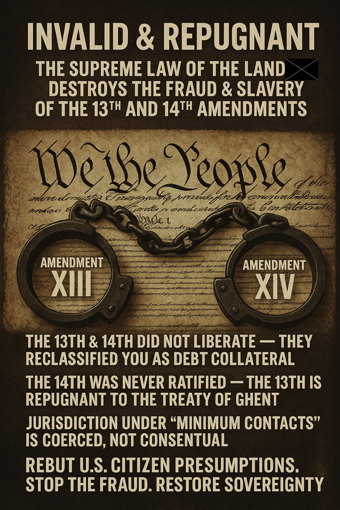 Null and Void The 13th and 14th Amendments are Repugnant Acts Against the Supreme Law of the Land
