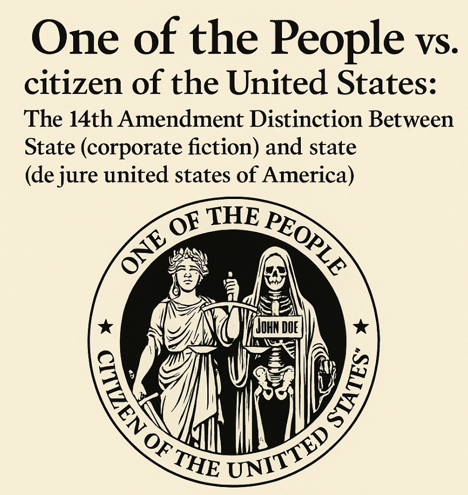 state Citizen aka One of the People vs. “citizen of the United States” (sole proprietor/estate/ens legis): The 14th Amendment Divide Between the “United States” (federal corporation) and the “united states of America” (sovereign states)