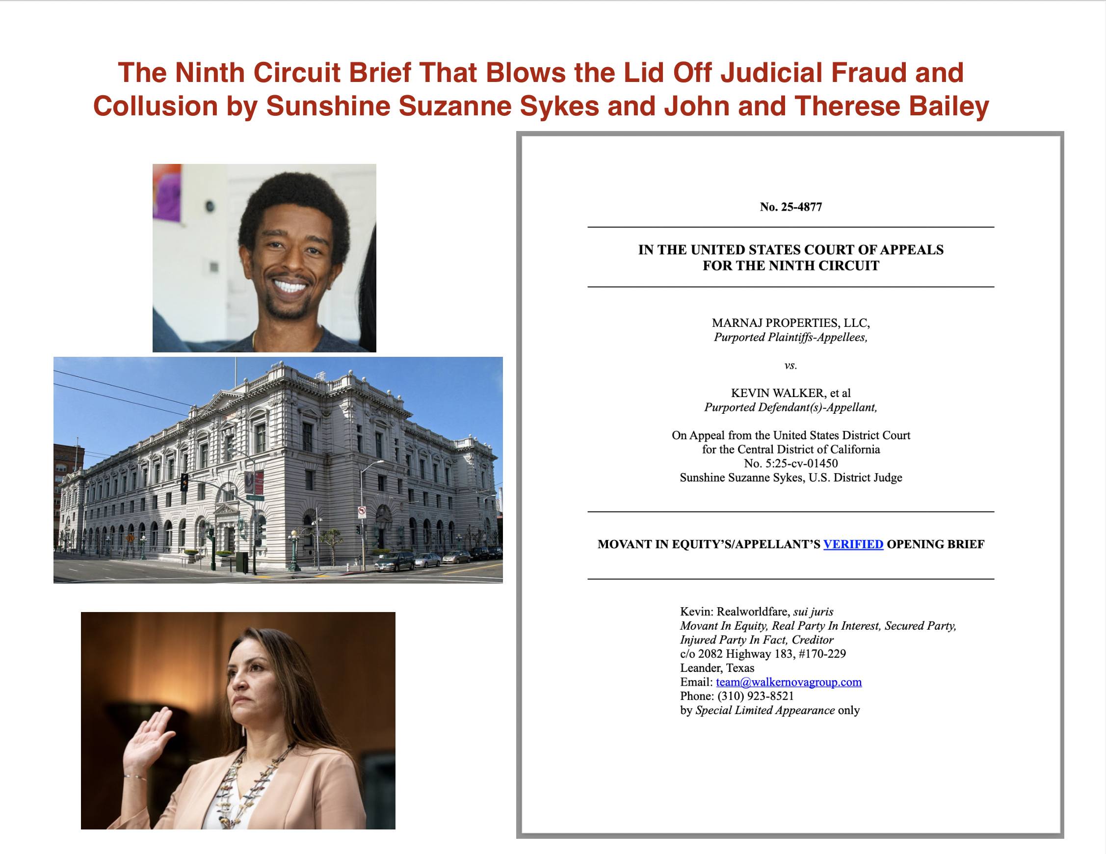 The Ninth Circuit Brief That Blows the Lid Off Judicial Fraud and Collusion by Sunshine Suzanne Sykes and John and Therese Bailey