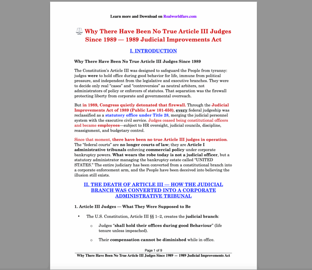 Why There Have Been No True Article III Judges Since 1989 — 1989 Judicial Improvements Act