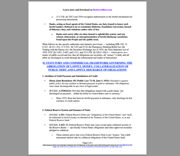All Obligations Are Securities and Lawfully Discharged by Indorsement - The Legal Blueprint for Debt Discharge Under HJR-192, UCC, and Federal Statutes