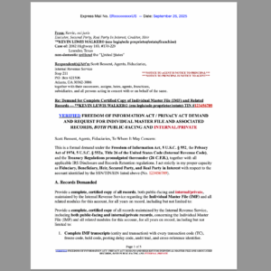 VERIFIED FREEDOM OF INFORMATION ACT / PRIVACY ACT DEMAND AND REQUEST FOR INDIVIDUAL MASTER FILE AND ASSOCIATED RECORDS, both public-facing and internal/private