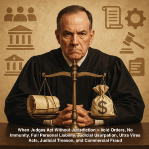 When Judges Act Without Jurisdiction = Void Orders, No Immunity, Full Personal Liability, Judicial Usurpation, Ultra Vires Acts, Judicial Treason, and Commercial Fraud