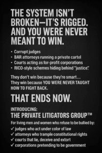 THE PRIVATE LITIGATORS GROUP&trade; KNOWLEDGE, POWER, EQUITY, & ENFORCEMENT