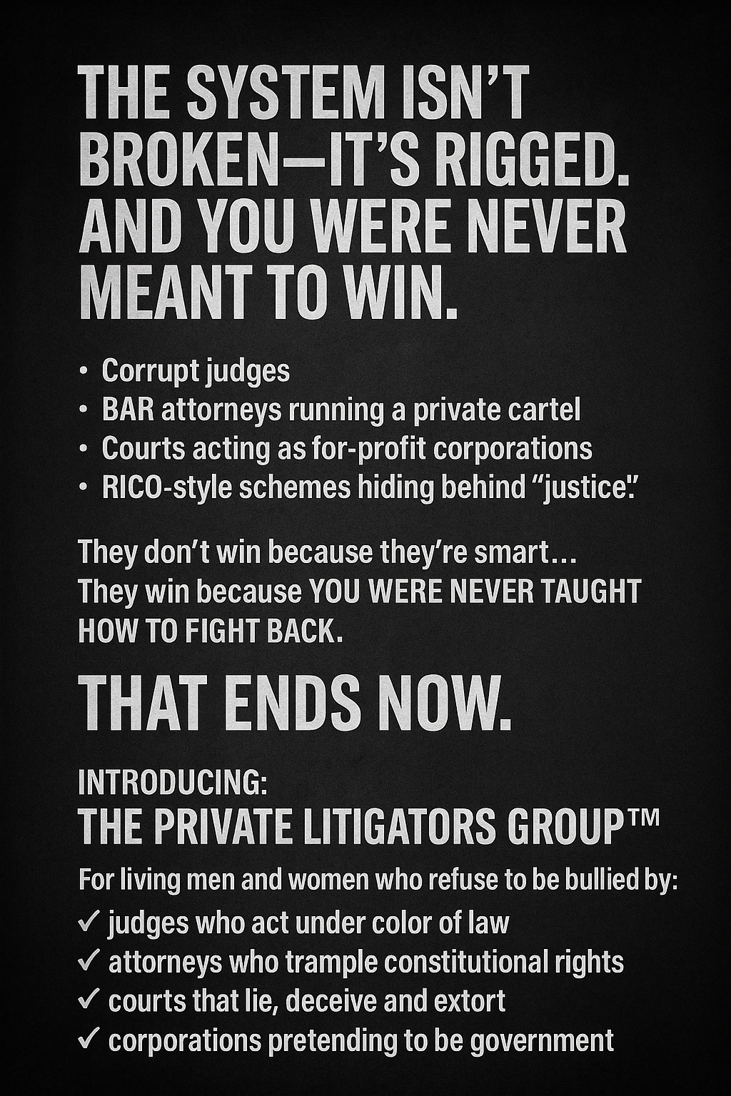THE PRIVATE LITIGATORS GROUP™ KNOWLEDGE, POWER, EQUITY, & ENFORCEMENT